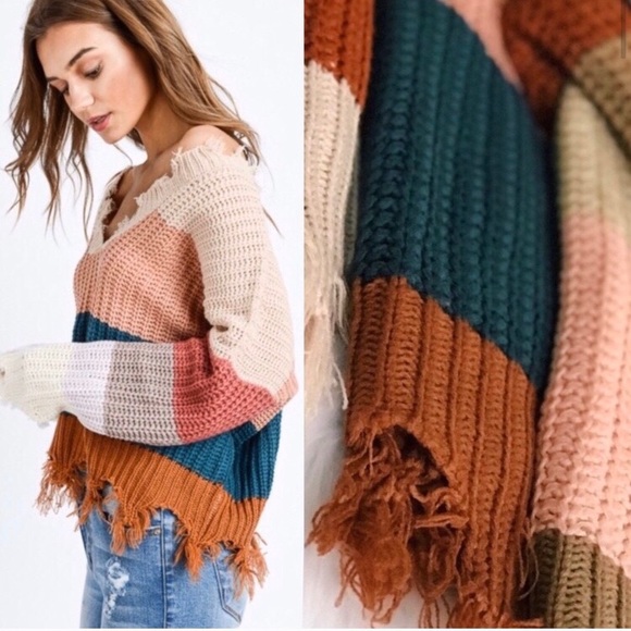 Boho Valley Boutique Tops - Multicolor Distressed Sweater